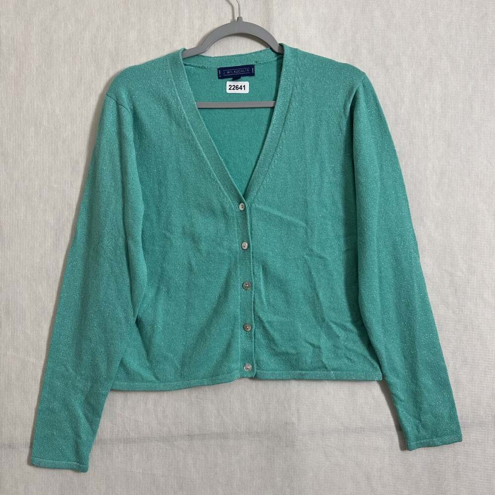 J.Mclaughlin Women's Large Green Glittery Cashmere Blend LS Sweater Cardigan
